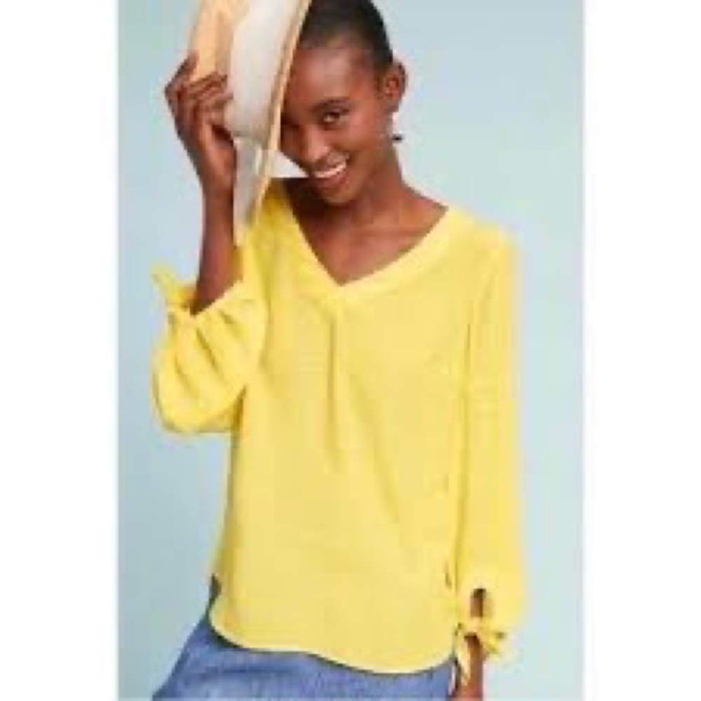 Anthropologie Maeve Verona Tied Balloon Sleeve Sunshine Yellow Flowy Blouse L